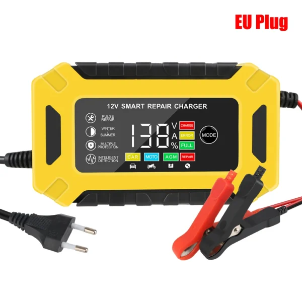 Cargador inteligente para motocicleta y camión, cargador de batería automático para coche, Gel de plomo ácido, húmedo y seco, 12V, 6A, pantalla LCD Digital, reparación de pulsos - Imagen 8