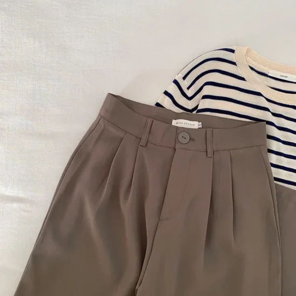 Pantalones de traje para mujer, pantalones rectos de cintura alta para otoño, pantalones de moda coreana para mujer, pantalones informales holgados con botones para mujer, pantalones negros nuevos - Imagen 8