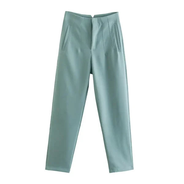 Pantalones rectos a la moda para mujer, pantalones con cremallera frontal de cintura alta, pantalones Vintage de longitud completa para mujer elegante - Imagen 19