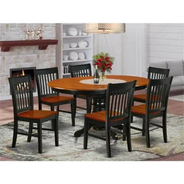 Juego de muebles de comedor de 7 piezas consta de una mesa de cocina ovalada con hoja de mariposa y 6 sillas de comedor, 42 x 60 pulgadas