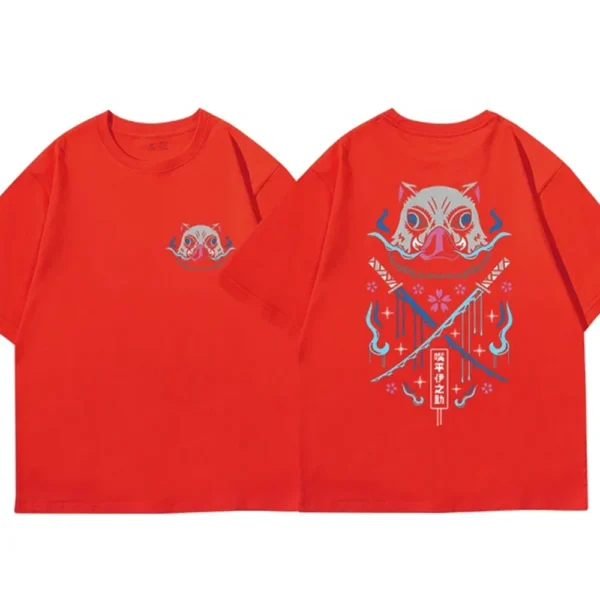 Camiseta con estampado de Anime Demon Slayer para hombre, camiseta 100% de algodón de Anime japonés Beast Fitness, calle informal de alta calidad - Imagen 3