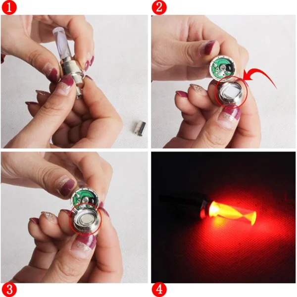 Tapas de válvulas de neumáticos de bicicleta y motocicleta, luz LED, lámpara de Flash de neón, luces universales impermeables para neumáticos, accesorios para coche 2/4 Uds. - Imagen 5