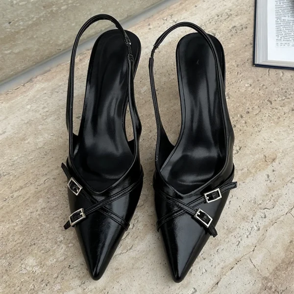 Sandalias femeninas de moda, tacones rojos a la moda, zapatos de tacón para mujer, calzado con talón descubierto, zapatos con hebilla y punta estrecha, zapatos de tacón para mujer - Imagen 7