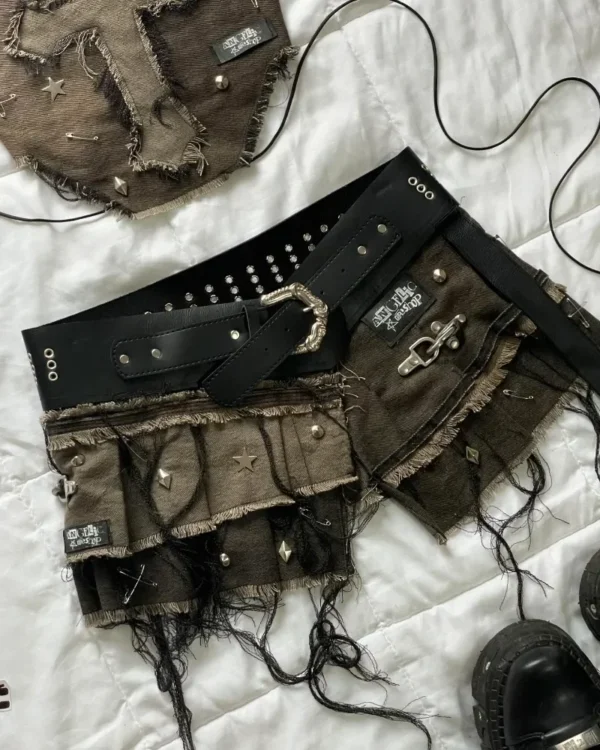 Mini Falda plisada traje ropa de calle americano nueva moda Denim costura lavado viejo de dos piezas mujeres Y2K Harajuku gótico - Imagen 3