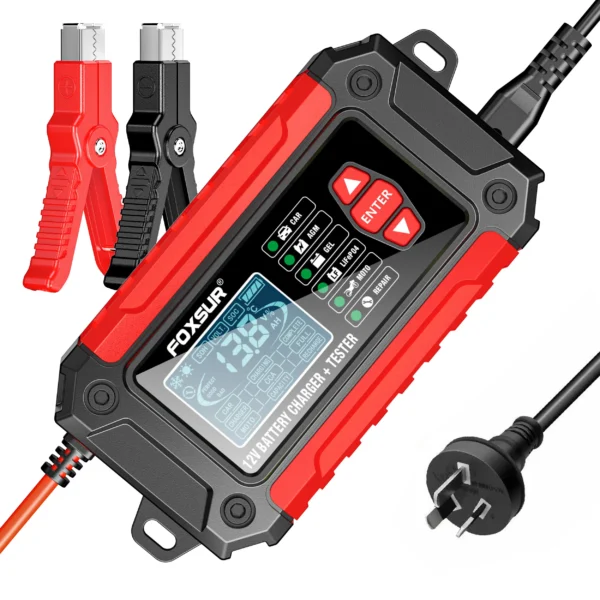 Cargador y probador de batería de coche 2 en 1, 12V, 6A, pantalla LCD de 1,9 ", mantenimiento de batería inteligente de plomo y ácido AGM LiFePO4 para motocicleta y camión - Imagen 10
