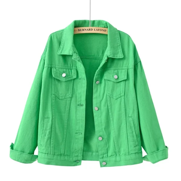 Abrigo rosa de manga larga para mujer, chaqueta vaquera con solapa de un solo pecho, Tops ajustados a la moda para mujer, prendas de vestir exteriores, abrigo femenino blanco azul - Imagen 12
