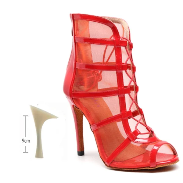 Zapatos de baile latino para mujer, botas de baile de salón con suela suave, zapatos de baile de malla para Tango/Salsa, tacones altos de 6-10 CM - Imagen 18