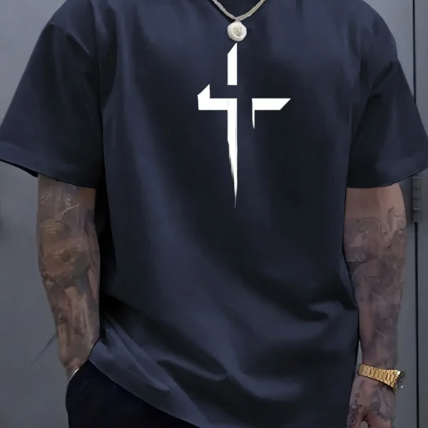 Camiseta de manga corta con cuello redondo para hombre, 100% de algodón puro, informal, holgada, de talla grande, con estampado creativo cruzado, deportiva, cómoda, de verano - Imagen 9