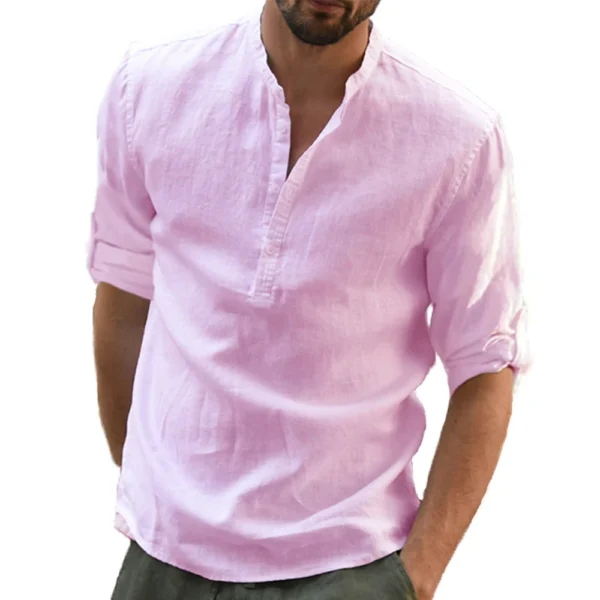 Camisa de lino y algodón, camisetas holgadas, camiseta de manga larga, camisas informales para hombre guapo para primavera y otoño - Imagen 4