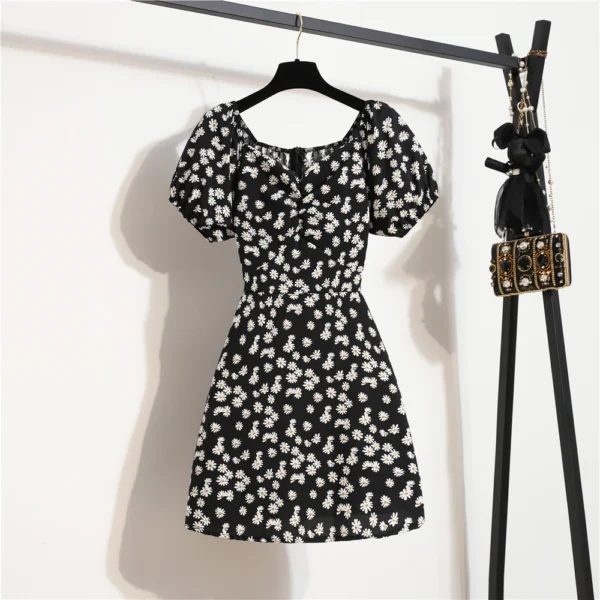 Minivestidos de mujer, moda de verano, Vestidos femeninos con estampado Floral, Vestidos de gasa fruncidos, plisado, manga corta acampanada, vestido informal - Imagen 8