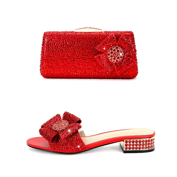 Zapatos para mujer, bolso de mano de lujo con diamantes de imitación, tacón plano, diamante, zapatillas planas de talla grande con piedra, bolso de cena 34-44 - Imagen 3