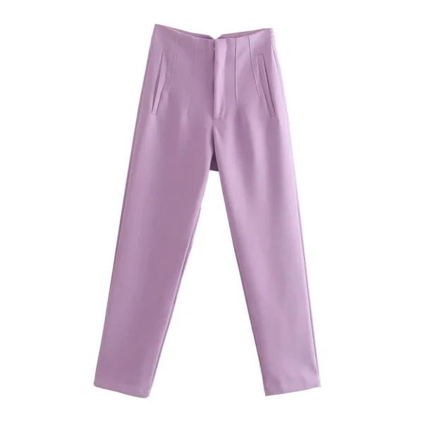 Pantalones rectos a la moda para mujer, pantalones con cremallera frontal de cintura alta, pantalones Vintage de longitud completa para mujer elegante - Imagen 14