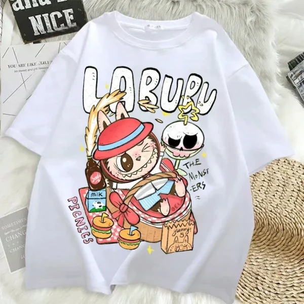 Camisetas Pop Mart Labubu para mujer, moda de Anime, Top de manga corta, camiseta blanca y negra de Hip Hop de verano, ropa de alta calidad - Imagen 21