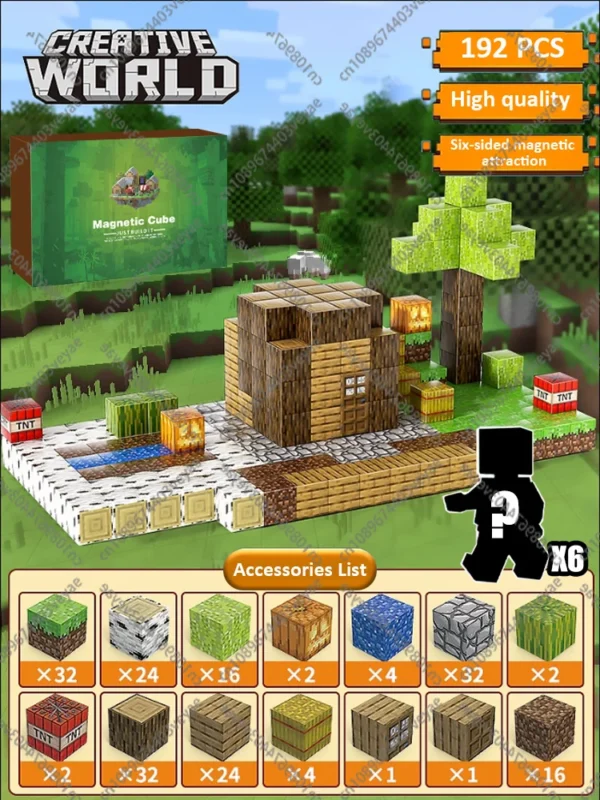 Bloques de construcción magnéticos, cubo magnético, juego de juguetes del mundo de la mina, cubos apilables sensoriales Montessori, juego de construcción, regalo de cumpleaños - Imagen 3