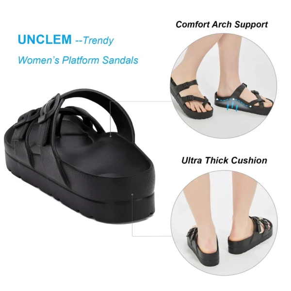 Sandalias deslizantes cómodas para hombres y mujeres, Sandalias planas EVA con doble hebilla ajustable, Sandalias ligeras y gruesas con suela antideslizante - Imagen 3
