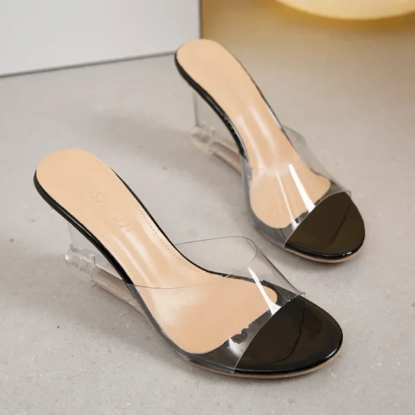Zapatos de tacón alto sin cordones para mujer, sandalias informales con cuña de cristal, Punta abierta, novedad de verano - Imagen 7