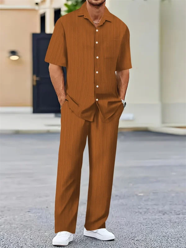 Camisa clásica a la moda para hombre, camisas informales de negocios para hombre, un conjunto de ropa (Camisa + pantalones) novedad de verano 2024 - Imagen 7