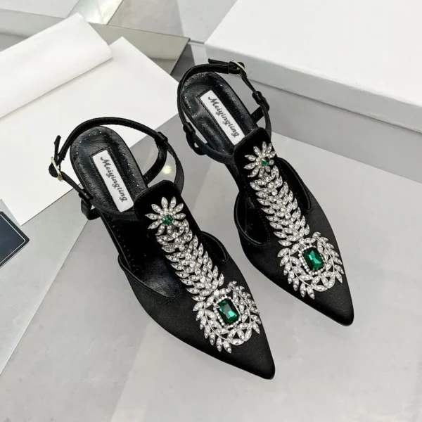 Zapatos de boda para mujer, sandalias de tacón alto con punta estrecha y diamantes de imitación, sandalias de tacón de aguja con piedras preciosas de satén, zapatos de boda con bomba de hadas Baotou 2022 - Imagen 12