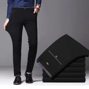 Pantalones rectos elásticos para hombre, pantalones largos informales de negocios, pantalones formales para hombre, colores sólidos, negro y azul