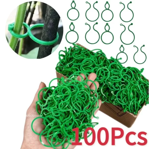 Clips de flejado de vid de plástico para jardín, anillo de hebilla incluido para plantas, gancho para jardín, tomate, Grapevina, herramientas de soporte para plantas 50/100 Uds.