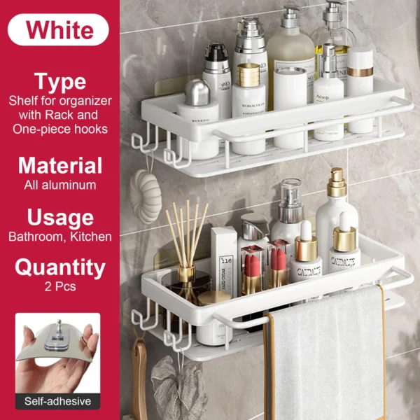 Estante de baño sin taladro, botella de champú montada en la pared, estante esquinero para ducha, estante de almacenamiento para inodoro, accesorios de aluminio para baño y cocina - Imagen 11