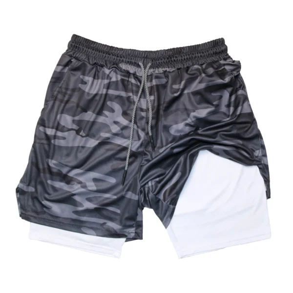 Pantalones cortos deportivos de doble capa para hombre, pantalones cortos deportivos 2 en 1 para entrenamiento de gimnasia, entrenamiento de secado rápido, trote, doble cubierta, verano - Imagen 7