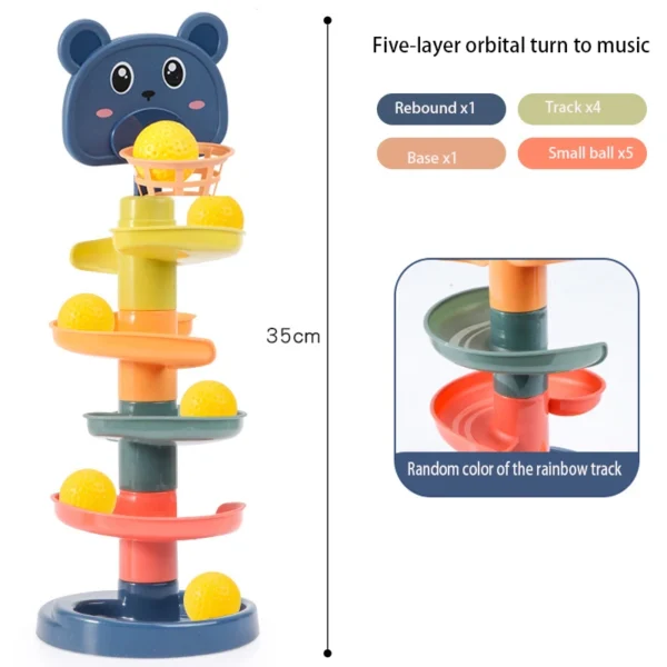 Juguetes para bebés, torre de pila de bola rodante, juguete educativo para edades tempranas para bebés, pista giratoria, regalo educativo para bebés, juguete apilable para niños - Imagen 2
