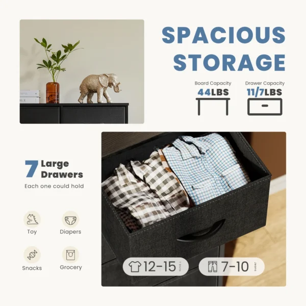 Desser para dormitorio con 7 cajones de tela, organizador, armario de almacenamiento, pecho, ropa para sala de estar, vitrina de muebles - Imagen 4