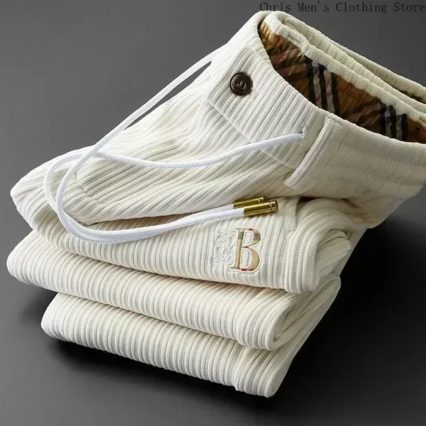 Pantalones de chándal gruesos de gran tamaño para hombre, pantalones de pana de moda de lujo, pantalones informales de negocios de alta calidad para otoño e invierno - Imagen 3