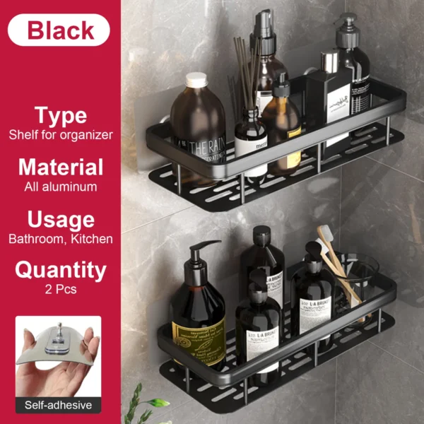 Estante de baño sin taladro, botella de champú montada en la pared, estante esquinero para ducha, estante de almacenamiento para inodoro, accesorios de aluminio para baño y cocina - Imagen 12