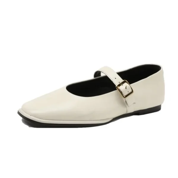 Zapatos Mary Jane de cuero genuino para mujer 2025, nuevos zapatos de Ballet a presión, zapatos planos de piel de vaca con punta cuadrada para mujer - Imagen 6