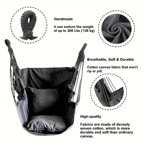 Mecedora para exteriores, hamaca de tela, silla columpio de ocio de lona, sillas colgantes plegables portátiles para dormitorio, muebles de exterior, 1 ud. - Imagen 4
