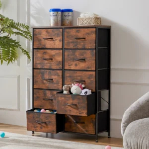 Mesita de noche JHK para dormitorio con 10 cajones de tela, armario con marco de acero para almacenamiento, mueble para sala de estar