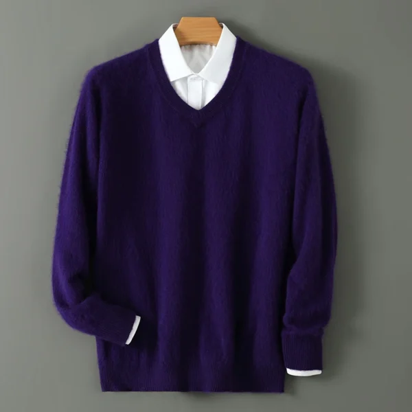 Suéter con cuello en V suéter de cachemira de visón para hombre prendas de punto sólidas informales ropa holgada de talla grande para hombre marca de alta gama - Imagen 10