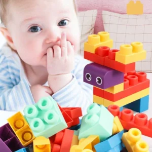 Bjloques de construcción de partículas grandes de goma suave para bebés, juguetes para niños para montar a niños y niñas 0-6 años puede masticar