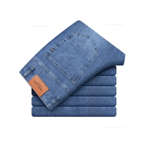 Pantalones vaqueros finos de algodón elástico para hombre, pantalón informal, recto, cómodo, color gris, a la moda, para verano - Imagen 9