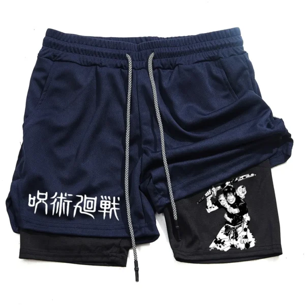Pantalones cortos deportivos con estampado de Toji para hombre, Shorts deportivos informales de entrenamiento, malla para correr, 2 en 1 - Imagen 13