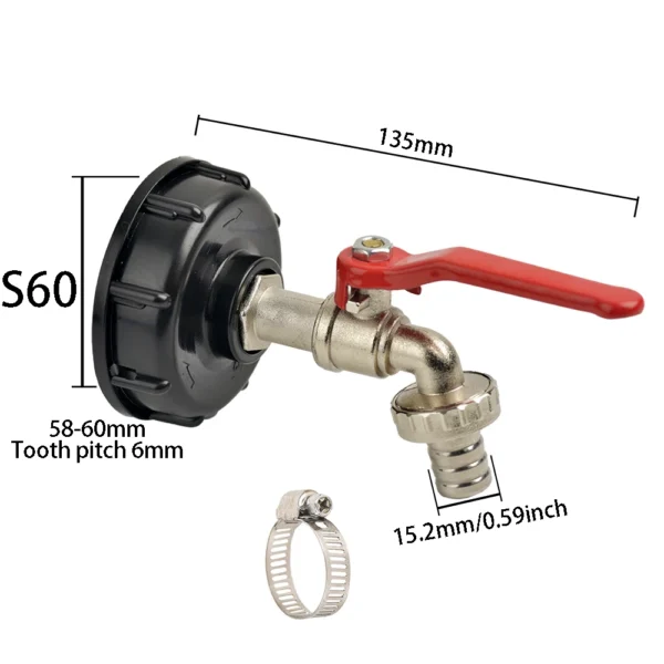 Adaptador de grifo de tanque IBC S60 * 6, rosca gruesa a latón/aleación, válvula de repuesto de conexión rápida de 16mm, accesorio de válvula para jardín y hogar - Imagen 8