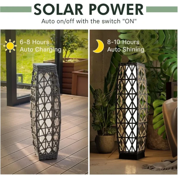 Pieza de lámpara de pie de linterna de mimbre tejida con energía solar para exteriores, decoración para terraza, jardín, césped, porche, medio Cindy, - Imagen 4