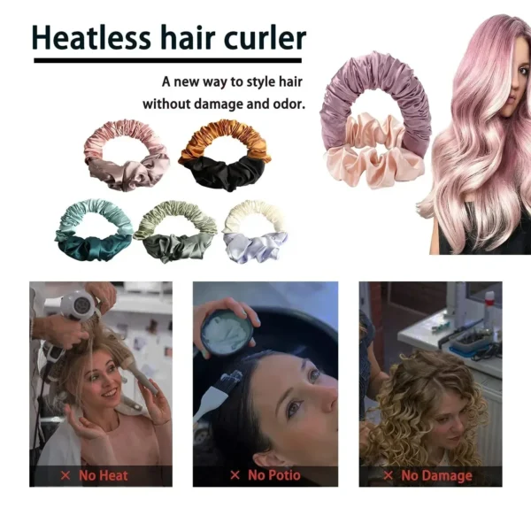 Barra rizadora sin calor para el cabello, rizadores de pelo suaves, rodillos perezosos para dormir, lazos de seda, varillas de p - Imagen 3