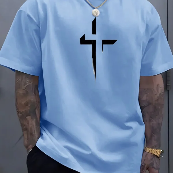 Camiseta de manga corta con cuello redondo para hombre, 100% de algodón puro, informal, holgada, de talla grande, con estampado creativo cruzado, deportiva, cómoda, de verano - Imagen 8