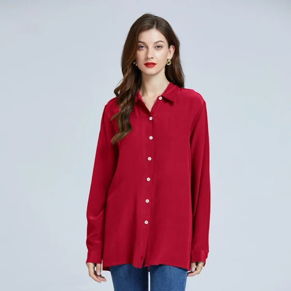 Camisa de primavera para mujer, ropa de lujo, Blusa de seda de manga larga, camisas elegantes 100% de seda de morera, rojo, blanco y negro para mujer - Imagen 4