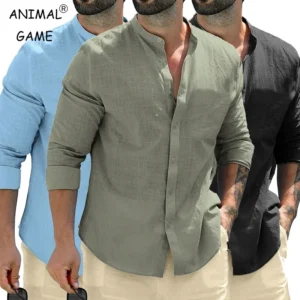 Camisas de manga larga de otoño para hombre, camisetas de negocios de algodón, ropa de calle transpirable de Color sólido, camisas con botones para hombre, camisa blanca