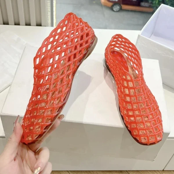 Zapatos de gelatina de verano para mujer, zapatos de playa calados de malla transparente a la moda, Sandalias planas para mujer, sandalias de gelatina con punta redonda coloridas - Imagen 2