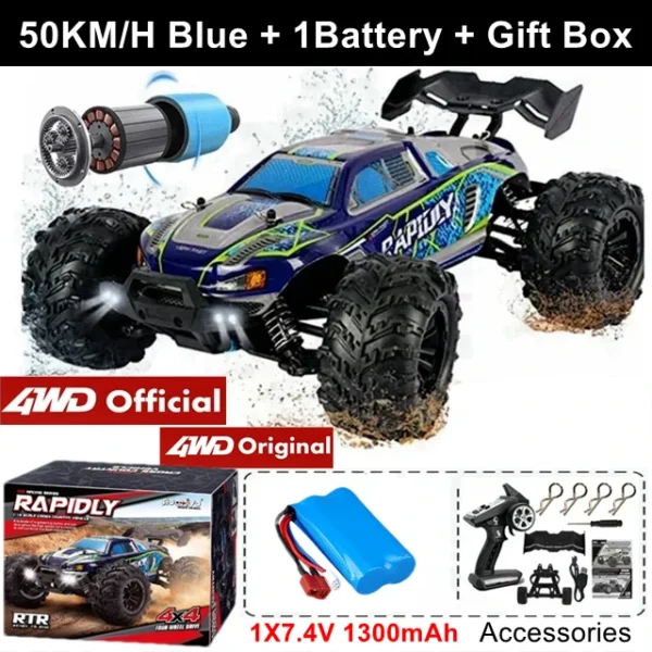 Coche todoterreno con Control remoto 4WD, Buggy de alta velocidad 4x4 RC, súper sin escobillas, 50 o 80 KM/H, juguete de carreras de deriva rápida para niños y adultos - Imagen 17