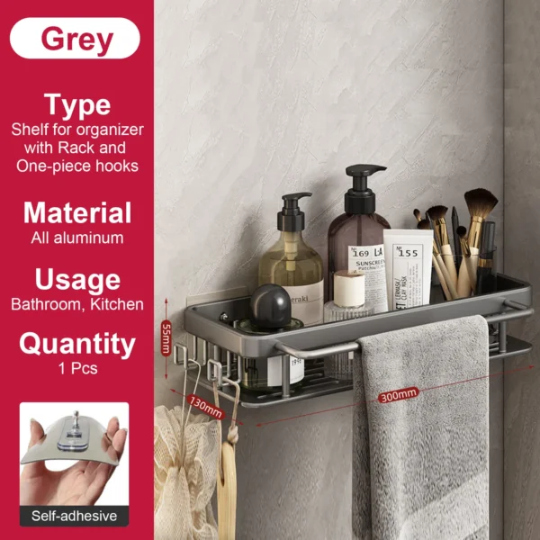 Estante de baño sin taladro, botella de champú montada en la pared, estante esquinero para ducha, estante de almacenamiento para inodoro, accesorios de aluminio para baño y cocina - Imagen 7