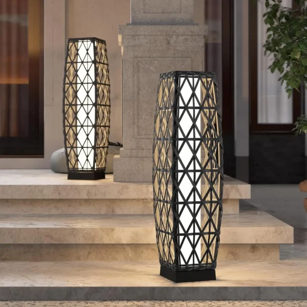 Pieza de lámpara de pie de linterna de mimbre tejida con energía solar para exteriores, decoración para terraza, jardín, césped, porche, medio Cindy, - Imagen 12