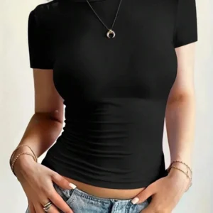 Camisetas básicas para mujer, Tops cortos de manga corta con cuello redondo, camisetas bonitas de verano, camisetas ajustadas, ropa Y2k 2024