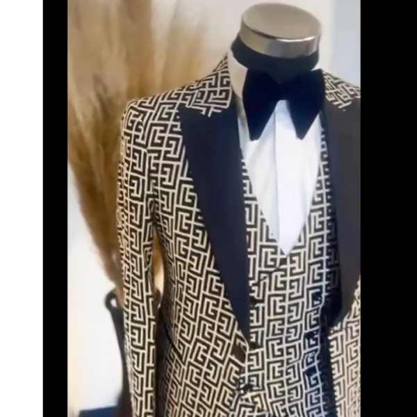 Trajes a cuadros para hombre, moda para caballero, fiesta de graduación, 3 uds., esmoquin para novio, traje de boda, chaqueta con chaleco de doble botonadura, pantalones - Imagen 6