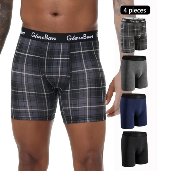 Conjunto de 4 Uds. De calzoncillos Boxer de longitud media, ropa interior para hombre, calzoncillos masculinos transpirables de algodón para hombre, Boxershorts, bragas suaves - Imagen 7